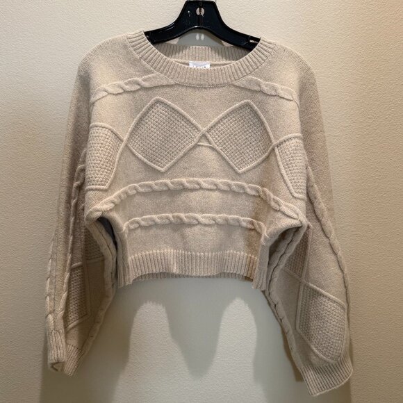 Le Lis Tan Cable Knit Cropped Dolman Sleeve Sweater Size S - Picture 1 of 5